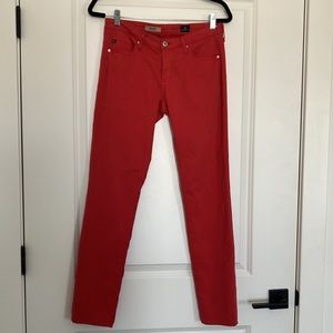 AG Adriano Goldschmied, The Stilt: Cigarette Leg, Red Pants, Size 27 R.